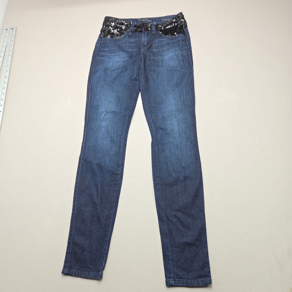 Guess Jeans Skinny Sequin Dark Wash Blue Denim Women Size 25 Slim Fit